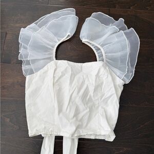 Elegant White Ruffle Sleeve Top